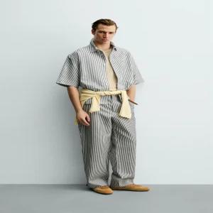 ZARA 릴렉스핏 스트라이프 셔츠 - 인디고 7545/570/405