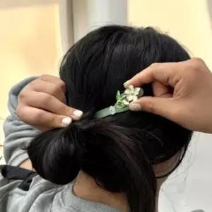 헤어 장식 전통 진주꽃 액세서리 뒤꽂이 옥 한복비녀