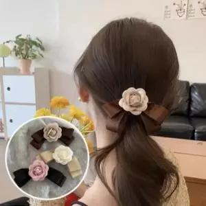 여성 꽃송이 예쁜 배색 칼라감 리본 집개핀 머리 헤어