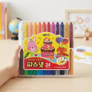 아모스 파스넷 프리미엄 크레파스 부드러운 수성 크레용 색칠 파스텔효과 미술놀이 (24색)
