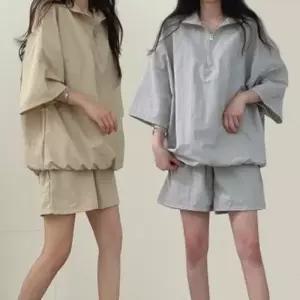 여자 여성 여름 반바지 세트 반집업 반팔 아노락