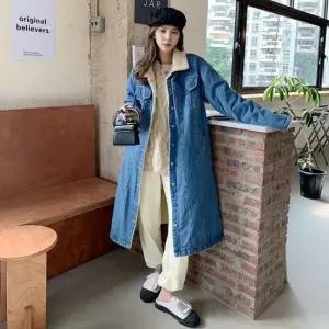 셀럽하우스 여성 2컬러 롱데님자켓 안감 털 겨울 청자켓 데님점퍼