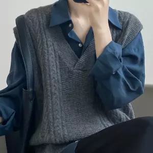 레이어드 브이넥 베스트 니트 루즈핏 조끼 차콜 체형커버 데일리룩 봄 가을 겨울
