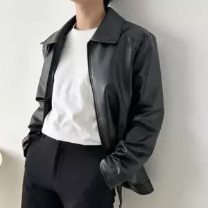 [하프클럽/]남녀공용 인조가죽 싱글 자켓 모던한 데일리 루즈핏 레더 재킷