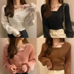 롱티 여자 랩 스퀘어 나시 레이어드 일체형 긴팔 니트