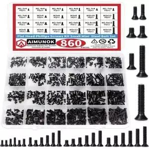860 PCS 소형 컴퓨터 나사 모음 키트 검정색 작은 안경 M1.2 M1.4 M1.7 M2 M2.5 M3 PC 및 노트북 SSD 하드