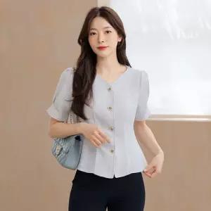 XXL까지) 라베니오 핀턱 페플럼 트위드 블라우스 여름 정장 오피스룩 하객룩 모임룩 출근룩 빅사이즈