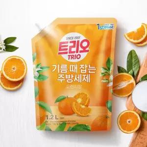애경 트리오 기름때 잡는 주방세제 리필 1.2L x 5개 오렌지향