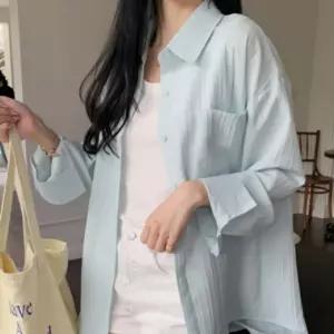 여성 여름 긴팔 셔츠 커버업 시스루 오버핏 남방여성루즈핏셔츠 흰블라우