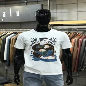 [빠니깔레] 이태리직수입 워시드코튼 스티치프린팅 빈티지반팔티 f-atee02wh