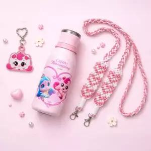 캐치티니핑 프린세스 캐릭터 키링 스트랩 텀블러 보온보냉병 세트 2종 500ml, 핑크