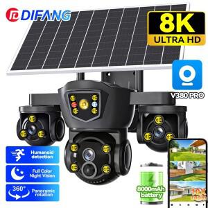디팡 V380 Pro WiFi 무선 태양광 카메라 3화면 야외 4G 심 카드 태양광 CCTV 3렌즈 배터리 태양광 보안 카