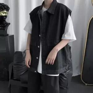 남성용 청 데님 조끼 레이어드 남방 반팔 셔츠 남자간절기아우터 (W7219EE)