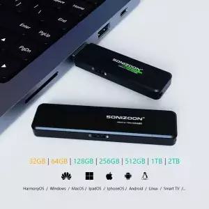 Sonizoon 2TB 솔리드 스테이트 USB 플래시 드라이브 Typec/USB32 포트 쓰기 보호 바이러스 백신 PC Mac 및
