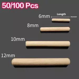 50/00pcs 나무 다웰 핀 홈이 있는 원형 목재 공예 막대 가구 캐비닛 서랍 목공 커넥터 M6M2 DIY