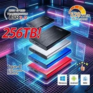 256TB 휴대용 SSD 고속 외장 하드 드라이브 대용량 저장 장치 USB 30 인터페이스 노트북 컴퓨터용