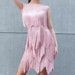 댄스복 방송 아이돌 무대 의상 발표회 여성 여자 라틴 스트라이프 원피스 드레스 더블 슬리브 댄스 스커트