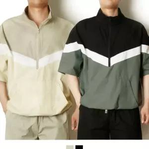 티 반집업 여름 배색 남자 아노락 바람막이 트레이닝 반팔 오버핏