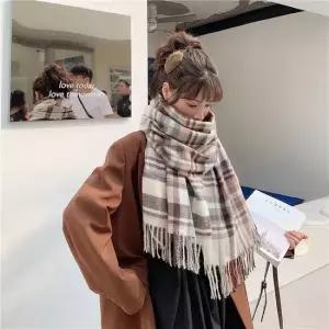 TBZ 체크파스텔머플러 넥워머 머플러 목도리 체크목도리 스키모자 털모자 곰돌이모자