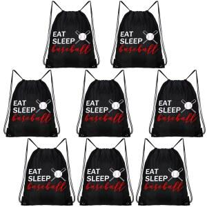 Shappy 8Pcs 야구 드로스트링 백 세트 파티 선호 블랙 스트링 백팩 스낵 간식 선물 포장 보관 짐 스포츠 가방 팀 보이즈 게임 데이 테마 용품