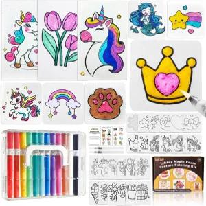 Liktoy 40Pcs 매직 폼 텍스처 페인팅 키트 페이퍼 컬러풀 브러시 12개 워터 2개 3D 효과 세트 할로윈