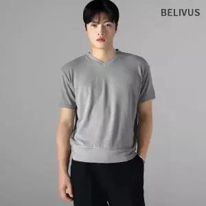 [빌리버스] 남자 브이넥 크롭 반팔 니트 BWY019
