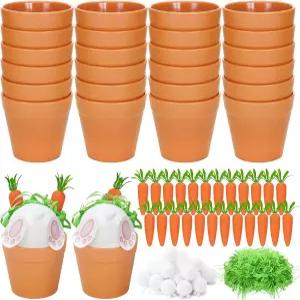 갠더 24세트 DIY 부활절 토끼 공예 키트에는 미니 화분 엉덩이 꼬리 폼폼 당근 풋 카드 라피아 공예품