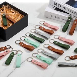 엣지코트 PU 가죽 키체인 키트 100개 리브와 키링이 있는 블랭크 DIY 공예용 직사각형 대량