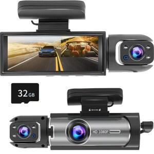 대시 캠 전면 및 내부, 자동차용 32GB 루프 듀얼 레코더, 3.16인치 녹화, 24시간 1296P 카드가 렌즈, 드라이빙 녹음기 야간 시야가 IR 주차 광각 대시캠, 스크린 TF 교통 있는 IPS