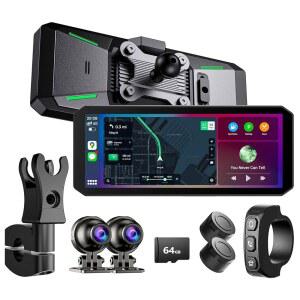YESOK MT7 7인치 오토바이 대시 캠 5G 1080P 듀얼 및 타이어 IP67 카메라, 나이트 포함, 카플레이 64GB 센서, WI-FI, 후면, 전면 안드로이드 카드 TPMS 자동, 비전 방수, 무선
