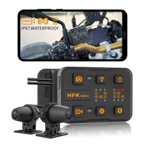 HFK HM502 오토바이 대시 캠 전면 128GB 및 야간 WI-FI, 5G 시야, EMMC 오토바이용 후면, 1080P 최대 캠, 내장 스토리지, IP67 512GB 150 방수, 듀얼 광각, 지원 G-센서,