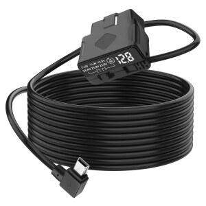 XMSJSIY OBD 대시 카메라용 전원 케이블 ~ 미니 저전압 12V-24V 직각 3.5m/11.48피트 USB 캠 to 디스플레이 포함 하드와이어 키트 5V 전압 모니터 및 보호 주차 - 90도