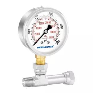 측정기 분사 압력 게이지 어셈블리 고압 유체 1/4인치 NPT 나사 T 피팅 0-5000 PSI 글리세린 충전
