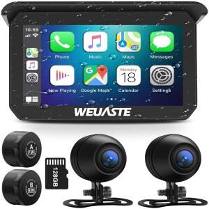 WEUASTE 휴대용 5인치 무선 오토바이 카플레이 /카메라 IPS 캠 듀얼 대시 TPMS, 1080P TF 시스템, 포함), (128GB 블루투스 (IMX307 스크린, GPS 방수 터치 칩), 네비게이션