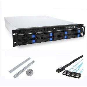 RackChoice 2U 서버 케이스 6Gbps 핫 54.6cm(21.5인치) 미니사에서 SATA 스왑 케이블 깊이 8x3.5 및 M-ATX/Mini-ITX 지원, 베이 ATX 슬라이딩 PSU 포함 레일