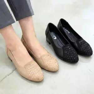 [제이시]제이시 4CM 소가죽 발편한 큐빅 통굽 여성 구두 K455