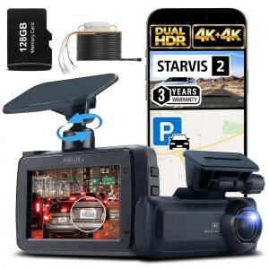MAGELLAN 대시 캠 전면 및 후면, 시야, 듀얼 GPS, 키트, STARVIS 카드 카메라, WI-FI, (DR52) 주차 하드와이어 128GB 야간 포함 SD 24시간 2 내장 무료 4K+4K 모드 자동차용