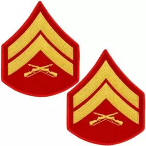미국 해병대(USMC) 남성 셰브론 골드 자수 빨간색 CPL E4