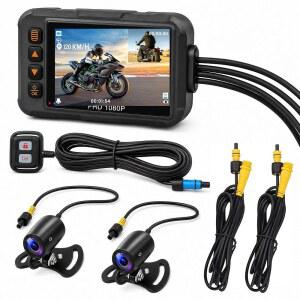모터사이클 대시캠 앞뒤, 3인치 스크린 듀얼 DVR, 레코딩, 라이트 방수 IP67 비전 카메라(GPS 카메라 G-센서 포함), 루프