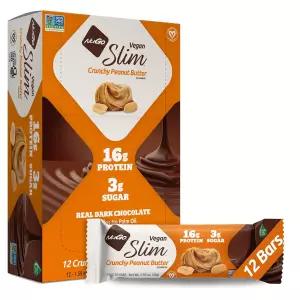 NuGo 슬림 다크 초콜릿 바삭한 땅콩버터 단백질 17g 설탕 3g 섬유질 7g 저순탄수화물 케토 친화적 텐 프리