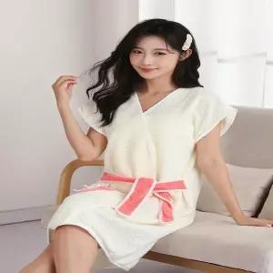 여성 4컬러 와플 극세사 타월 샤워가운 목욕가운