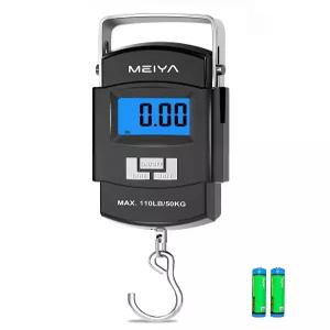 MEIYA 물고기 저울 110파운드/50kg 디지털 낚시 백라이트 LCD 휴대용 손잡이 스테인리스 스틸 후크 및 AAA