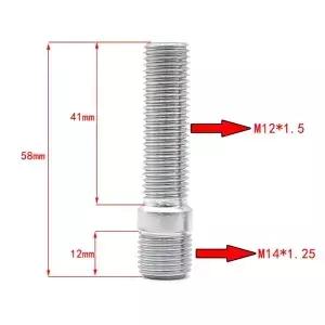 20개 M14*1.25에서 M12*1.5로 변환 가능한 레이싱카 휠 스터드 톨 러그 볼트 58MM TT101108 차량 성능