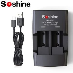 Soshine 스마트 LiFePO4 CR2 배터리 충전기 15266P 16340P 2 슬롯 배터리 충전기 RCR123 CR2 16340 17335