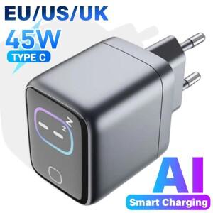 45W 충전기 AI 디스플레이 화면 타입 C 고속 충전 어댑터 EU US UK 지능형 온도 제어 휴대폰 태블릿용 충전