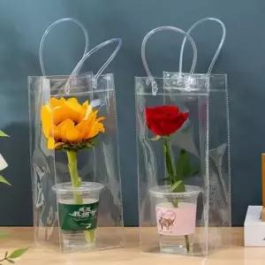12x25 PVC 투명 위스키 손잡이 긴 포장백 포장봉투 양주 칠링백