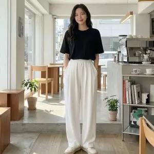 [신세계라이브쇼핑][옷자락] 여자 여리핏 핀턱 와이드 밴딩 체형커버 트레이닝 팬츠