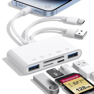 5-IN-1 메모리 카드 리더, MAC USB 지원 60W /MMC C 어댑터 듀얼 SD 어댑터는 OTG /SD 장치용 /MICRO 카메라 /SDHC A 및 카드), /SDXC /TF 리더(PD