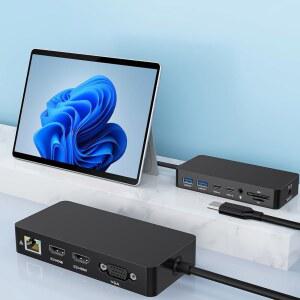 SURFACE PRO 12 /11 /10 /9 /8 /X /7+ /7 LAPTOP 7 /6 /5 /4 /3 GO 4 /2 /1 3 BOOK /2와 호환되는 새로운 THUNDERBOLT DOCK 듀얼 HDMI+VGA