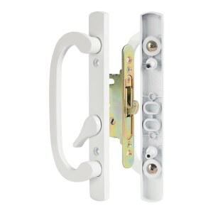 Mortise Lock, 아연 다이캐스트, 오프셋 썸턴이 있는 MaxxGeek 슬라이딩 파티오 도어 핸들 세트, 1-5/8인치 ~ 1-3/4인치 두께, 3-15/16인치 홀 간격, 비손잡이, 흰색
